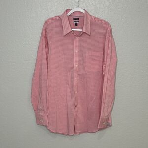 Mens Croft & Barrow Button Down Shirt Pink/White Check 17x17.5 XL Slim Stretch